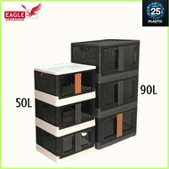(EAGLE)HEAVY DUTY 50L/90L PLASTIC FOLDABLE STORAGE BOX SWING DOOR | ALMARI KOTAK STORAN PLASTIK 50L/
