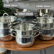 Chockmen pot set with 2-layer steamer basket, size 22/24/26cm - C847/C848/C849