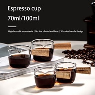 Glass with Wooden Handle Espresso Cup Mini Milk Cup Restaurant Barista Tool Espresso Cup