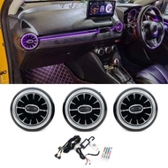 Car 3PCS LED Front Dashboard AC Air Condition Vent Outlet Turbo Interior Trim For Mazda 2 CX-3 2015