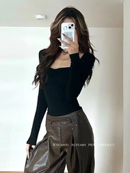 NINGXI | Áo Thun Tay Dài Đen Cao Cấp Form Slim Fit Có Dây Kéo