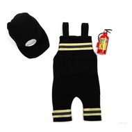 Shwnee Infant Photography Suit Fireman Hat Suspender Pants Photostudio Props Universal Cosplay Costume Newborn Shower