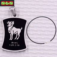 White stainless steel ARIES pendant with black leather necklace + Stainless steel hook - Zodiac sign