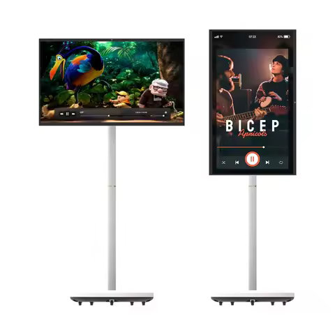 24 27 32 Inch Portable LED White Smart TV Monitor with Touch Screen Full HD 1080p Stand and Wheels