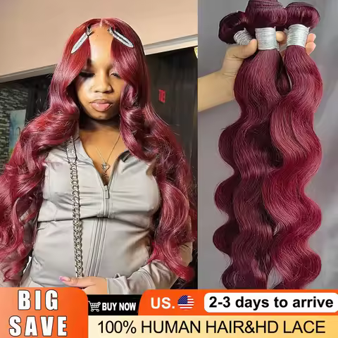 16A Burgundy 99j Body Wave Bundles Human Hair 30 Inch Brazilian Hair Weave Bundle Colored 100% Human