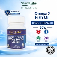 StemLabs Omega 3 Fish Oil 1000mg 50 Capsules | EPA DHA | Heart Brain Eye Joint Health [JAKIM Halal |