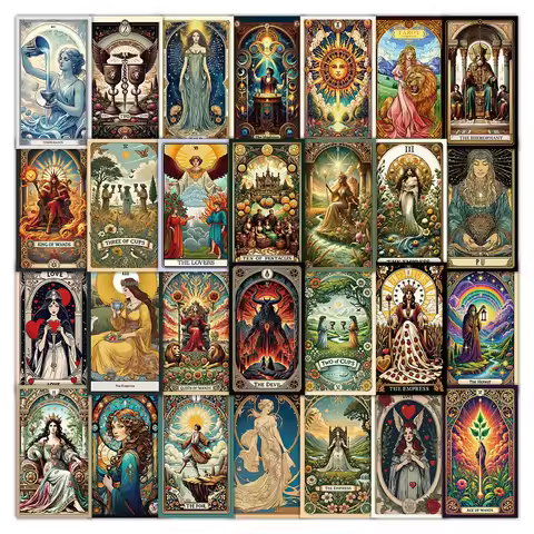 48pcs Tarot card sticker retro art water cup notebook hand account material waterproof decorative st
