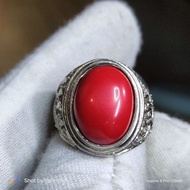 Cincin Natural Marjan merah ring sarung bulat