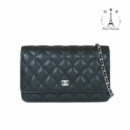 【巴黎站二手名牌專賣店】＊現貨＊CHANEL 香奈兒 真品＊黑色菱格荔枝紋牛皮銀色雙C鏈包 WOC斜背包
