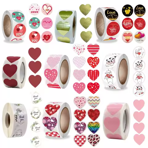 500Pcs Valentines Day Heart Sticker Thank you Candy Bag Seal Sticker Scrapbooking Valentines Gift Bo
