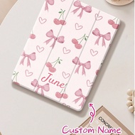 1pc Customizable Text & Name IPad Protective Case, Cute Cherry Bow Pattern. This Case Is Compatible 