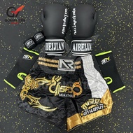 BASIC BOXING COMBO BOXING GLOVES + TAPE + MUAY PANTS + PROTECTIVE SOCKS - BLACK