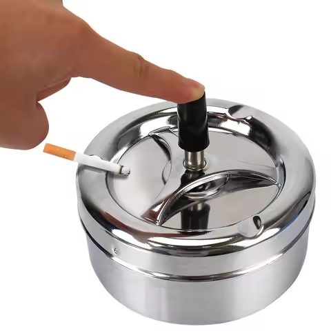 Press Rotating Lid For Home Office Hotel Stainless Steel Spinning Plain Ashtray Cigarette Ash Tray C