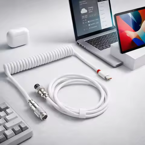1.5M/59inch Custom Coiled USB C Cable for Mechanical Keyboard, Double-Sleeved Type-C to USB-A Cord w