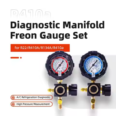 R410a Diagnostic Manifold Freon Gauge Set with Sight Glass G1/4 High Pressure A/C Refrigeration Tool