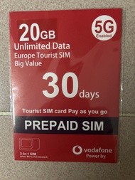 Vodafone 歐洲 30日 20GB 5G 預付卡