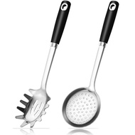 Frying Spoon& Spaghetti Spoon 18/0 Stainless Steel Heavy Duty Pasta Strainer Skimmer Slotted Desi