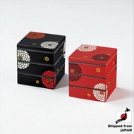 Tatsumiya Hyakka 15.0 Square Three-Tier Bento Box, Red and Black - 760 ml x 3 levels