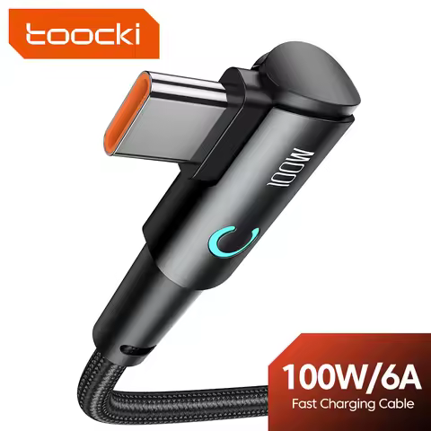 Toocki 100W USB Type C Cable 90 Degree Elbow 60/100W Type C To USB C Fast Charging Cable For Huawei 