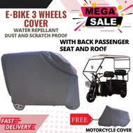 E BIKE THREE WHEELS WITH BACK PASSENGER SEAT AND ROOF WATER REPELLANT AND DUST PROOF BUILT IN BAG AND FREE MOTOR COVER