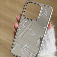 Brush Small House Electroplated Silver Edge Mirror Phone Case For Samsung A35 M55 A36 A55 A54 A26 A5