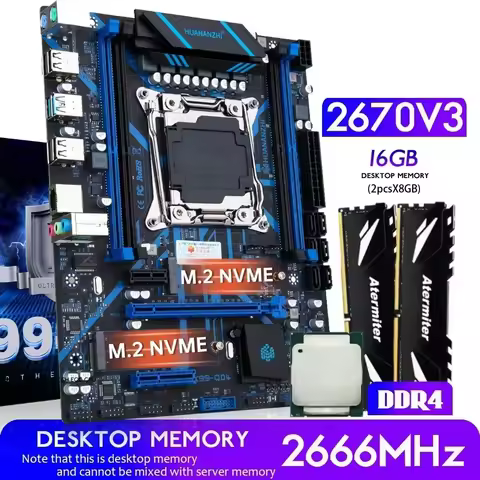 HUANANZHI X99 QD4 Motherboard With Combo Kit Set XEON E5 2670 V3 16GB 2666MHz (2*8G) DDR4 Desktop Me