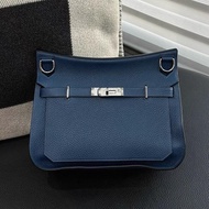 HERMES 愛馬仕 Jypsiere 28 吉普賽 普魯士藍銀扣TC皮Y刻