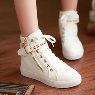 PD5 Korean Style High Top Sneakers - Canvas Side Zip Women's Student Shoes