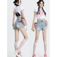 jeans women y2k jeans Rippled Denim Shorts - High Waist A-Line Design for Women, Perfect for Summer