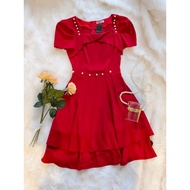 2-color square neck dress with flared shape V2229 Aholic