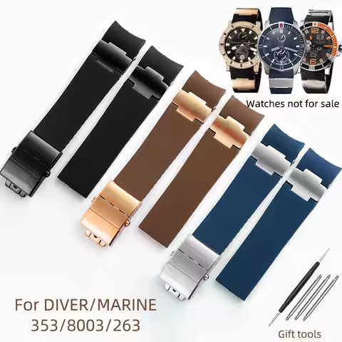 22mm For Ulysse Nardin Silicone Rubber strap 263 353 DIVER Athens Curved End strap metal joint Water