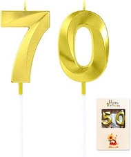 EAKE 70th Birthday Candles Gold Number 70 for Boys Girls Happy Birthday or Men Women 60th Wedding An