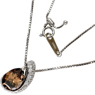 Cognac- Color diamond necklace (1.268ct) and diamond necklace (0.15ct), K18WG white gold, 4.8g, 45cm