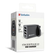 (全新行貨) Verbatim 4 Ports 30W PD &amp; QC 3.0 USB 充電器 66892 / 66897