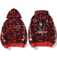 BAPE เสื้อสเวตเตอร์มีฮู้ดปักแบรนด์อินเทรนด์ฤดูใบไม้ร่วงและฤดูหนาวเสื้อคาร์ดิแกนมีซิปลายพรางเสื้อแจ็ค