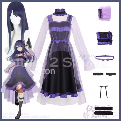 Anime OSHI Anime NO Idol KO Cosplay Kurokawa Akane Costume Goth Black Purple Velvet Dress Lolita Lon