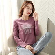 S-3XL Long-Sleeved Versatile t-Shirt~Letter Printed t-Shirt Women's Cotton Body-Shirt ins Trendy H35