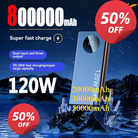 800000mAh High Capacity Power Bank 120W Super Fast Charging Powerbank Portable Battery Charger For i