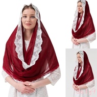 DLAY Lace Fabric Headcover Veil Muslims Women Church Veil Multipurpose Lace Veil