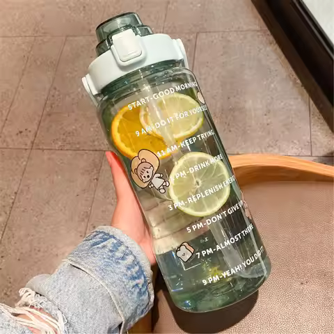 2000ml Large Capacity Sports Water Bottle Portable Water Bottle For Outdoor Commuting Includes Stick