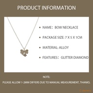 【QXJ】Flash Diamond Bow Necklace Versatile Simple Necklace High Meaning Necklace