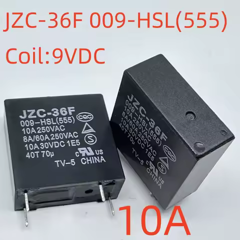 New JZC-36F 005-HL/009-HSL(555)/012-HS/012-HSC/012-HST(555) (36FA-5V/9V/12V-10A) Relay 4pins