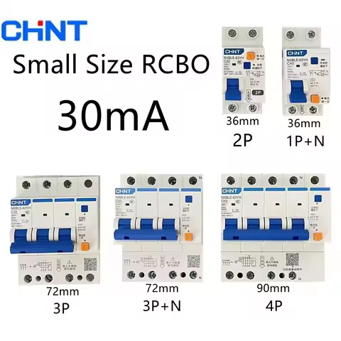 CHINT NXBLE-63YH 1P+N 2P 3P 3P+N 4P 30MA Small Size RCBO Residual Current Circuit Breaker With Overl