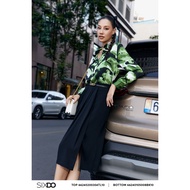 Chân váy lụa đen SIXDO không kèm belt (Black Pleated Silk Midi Skirt)