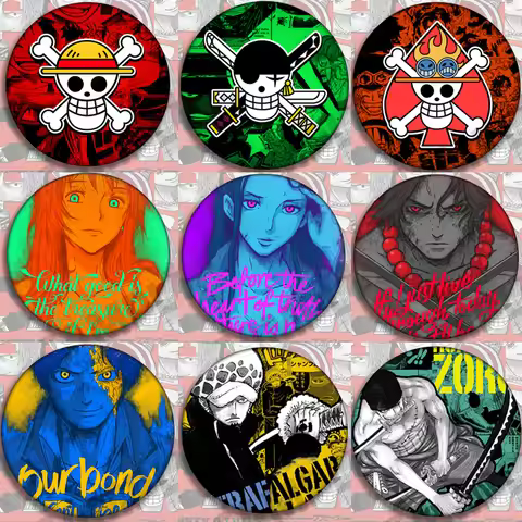 One Piece Anime Badge Set Luffy Ace Zoro Sabo Nami Robin Metal Pin Brooch Accessories for Bag Backpa