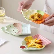 Cute Ceramic Dumpling Plate with Dipping Seasoning Plate Fat-Reducing Plate Cute Shaped Compartment 