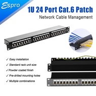24 Port Cat6 RJ45 1U Rackmount Patch Panel 24Port Cable Management for 19 inch Rack