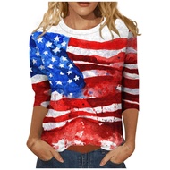 4Th of July Womens Clothing Summer 3/4 Sleeve Tops for Women Casual Crew Neck 2024 Three Quarter Len