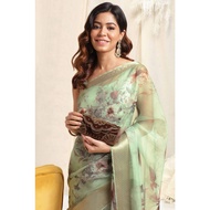 Printed, Floral Print Bollywood Organza Saree  (Light Green)