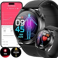 Blood Glucose Smart Watch, TK61 Fitness Tracker with Air Pump Blood Pressure Monitor, Body Temperature/SpO2/Heart Rate/Sleep Monitor for Android IOS, 7 Sports Modes,Black